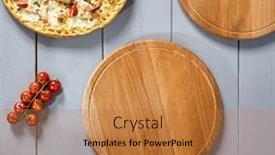  Presentation with pizzeria - Cool new slides with pizzas-on-wooden-boards-top backdrop and a gold colored foreground