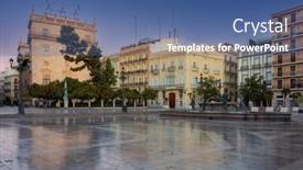  Presentation with dawn - PPT theme consisting of placa-de-la-verge-square background and a ocean colored foreground