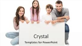  Presentation with family - Cool new PPT layouts with placard - family with banner backdrop and a sky blue colored foreground