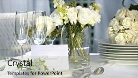  Presentation with wedding banquet table - Colorful presentation theme enhanced with place card on outdoor wedding backdrop and a light gray colored foreground