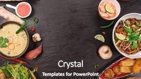  Presentation with food meals - Beautiful presentation design featuring place for text asian food backdrop and a dark gray colored foreground