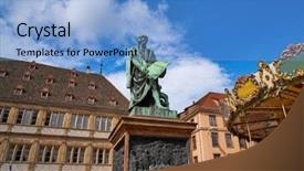  Presentation with france - Slide deck with place gutenberg statue in strasbourg background and a light blue colored foreground