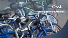  Presentation with bicycles - Theme having place holder - many parked bicycles outdoors background and a ocean colored foreground