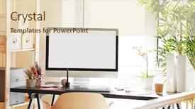  Presentation with workplace - Slide set with place holder - modern workplace of designer background and a  colored foreground