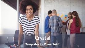  Presentation with table of contents - Slide deck enhanced with place holder - portrait of confident businesswoman leaning background and a ocean colored foreground