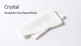  Presentation with table napkin folding - Audience pleasing PPT theme consisting of place mat - folded white napkin on white backdrop and a sky blue colored foreground