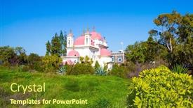  Presentation with green lake - Amazing PPT layouts having place-of-worship-and-pilgrimage backdrop and a tawny brown colored foreground