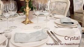 Presentation with turkish restaurant business plan - Cool new PPT theme with place setting in elite restaurant backdrop and a  colored foreground