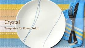  Presentation with tan - Colorful theme enhanced with place setting in tones of blue yellow tan and white backdrop and a sky blue colored foreground