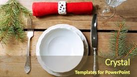  Presentation with cutlery easter table setting - Presentation design featuring place settings - empty plate cutlery napkin background and a tawny brown colored foreground