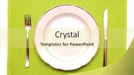  Presentation with green plate - Beautiful PPT layouts featuring place settings - knife fork and white plate backdrop and a blonde colored foreground