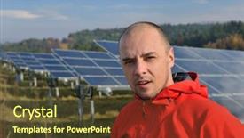  Presentation with solar power plant - Theme enhanced with place solar panels plant industy background and a tawny brown colored foreground