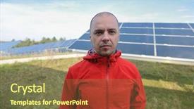 Presentation with electrical engineer solar - Slides featuring place solar panels plant industy background and a  colored foreground