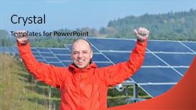  Presentation with solar panels - Amazing PPT theme having place solar panels plant industy backdrop and a light blue colored foreground