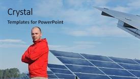  Presentation with electrical engineer solar - Audience pleasing PPT theme consisting of place solar panels plant industy backdrop and a light blue colored foreground