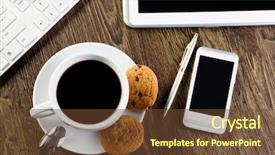  Presentation with vibration work place - Slide deck enhanced with place with cup of coffee background and a tawny brown colored foreground