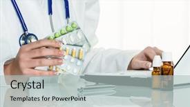  Presentation with tablets - Cool new slide set with container glass filled with candies on a gray wooden background backdrop and a lemonade colored foreground