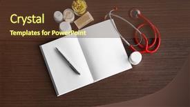  Presentation with medical equipment - Cool new slides with placebo - medical equipment on wooden table backdrop and a tawny brown colored foreground