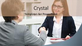  Presentation with 30 60 90 job interview - Audience pleasing presentation theme consisting of placement - job applicant having interview handshake backdrop and a coral colored foreground