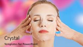  Presentation with face mask - Colorful slides enhanced with placenta - beautiful woman with collagen mask backdrop and a coral colored foreground