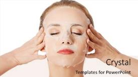  Presentation with collagen - Presentation design consisting of placenta - beautiful woman with collagen mask background and a coral colored foreground