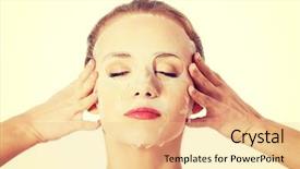  Presentation with collagen - Theme enhanced with placenta - beautiful woman with collagen mask background and a coral colored foreground