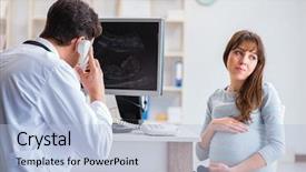  Presentation with doctor visiting family a new born - Beautiful PPT theme featuring placenta - pregnant woman visiting doctor backdrop and a light blue colored foreground