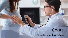  Presentation with doctor visiting family - Colorful PPT layouts enhanced with placenta - pregnant woman visiting doctor backdrop and a light blue colored foreground