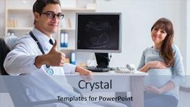  Presentation with doctor visiting family a new born - Colorful PPT theme enhanced with placenta - pregnant woman visiting doctor backdrop and a light blue colored foreground