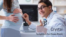  Presentation with pregnant woman doctor - PPT theme with placenta - pregnant woman visiting doctor background and a light blue colored foreground