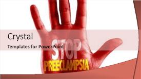  Presentation with stop - Slide deck enhanced with placenta - stop preeclampsia written on hand background and a coral colored foreground