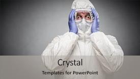  Presentation with hazmat - PPT layouts having plague - man holding head with hands background and a light gray colored foreground
