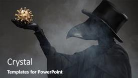  Presentation with virus - PPT theme enhanced with plague-doctor-holds-a-golden background and a dark gray colored foreground