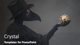  Presentation with virus - Beautiful PPT theme featuring plague-doctor-holds-a-golden backdrop and a dark gray colored foreground