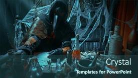  Presentation with cure - Audience pleasing presentation theme consisting of plague doctor is working at his desk inventing a cure for bubonic plague the atmosphere of mysticism historical reenactment halloween backdrop and a ocean colored foreground