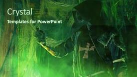  Presentation with old house - Amazing presentation design having plague doctor stands backdrop and a forest green colored foreground