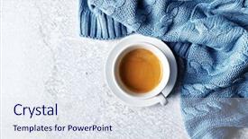  Presentation with flat - PPT theme featuring plaid - cup of coffee background and a sky blue colored foreground
