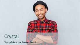  Presentation with hat - Slides having plaid - happy handsome african man background and a sky blue colored foreground