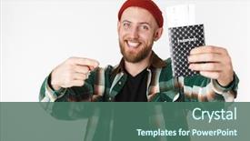  Presentation with passport travel - Theme having plaid shirt holding passport background and a ocean colored foreground