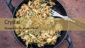  Presentation with cabbage - Amazing PPT theme having plain beige background - fresh fried white cabbage backdrop and a yellow colored foreground