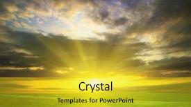  Presentation with modern agriculture icons and field - PPT theme having plain blue - sunset over agricultural green field background and a  colored foreground