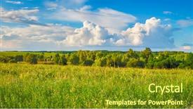  Presentation with rural - Slide set having plain blue wallpaper - panoramic view of a meadow background and a tawny brown colored foreground