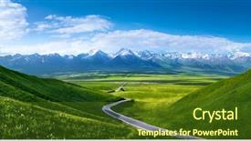  Presentation with blue plain - PPT theme featuring plain blue wallpaper - road to snowy mountains background and a tawny brown colored foreground