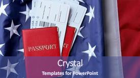  Presentation with american flag - Amazing PPT theme having plain borders - passports tickets lying on american backdrop and a ocean colored foreground