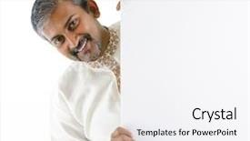  Presentation with indian traditional - Audience pleasing theme consisting of plain business card - mature traditional indian male hiding backdrop and a white colored foreground