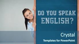  Presentation with corner - Audience pleasing presentation consisting of plain business card - smiling businesswoman looking backdrop and a ocean colored foreground