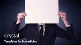  Presentation with blank - PPT theme enhanced with plain business card - young businessman hiding behind background and a  colored foreground