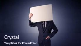  Presentation with notepad blank lined paper - Cool new presentation with plain business card - young businessman hiding behind backdrop and a  colored foreground