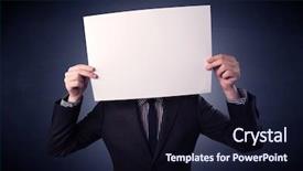  Presentation with blank - PPT theme featuring plain business card - young businessman hiding behind background and a  colored foreground