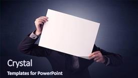 Presentation with notepad blank lined paper - Amazing presentation having plain business card - young businessman hiding behind backdrop and a  colored foreground